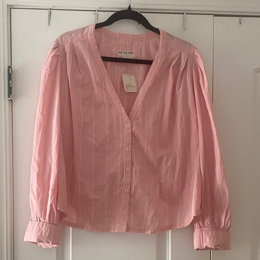 We The Free Pink Combo Button Down Shirt